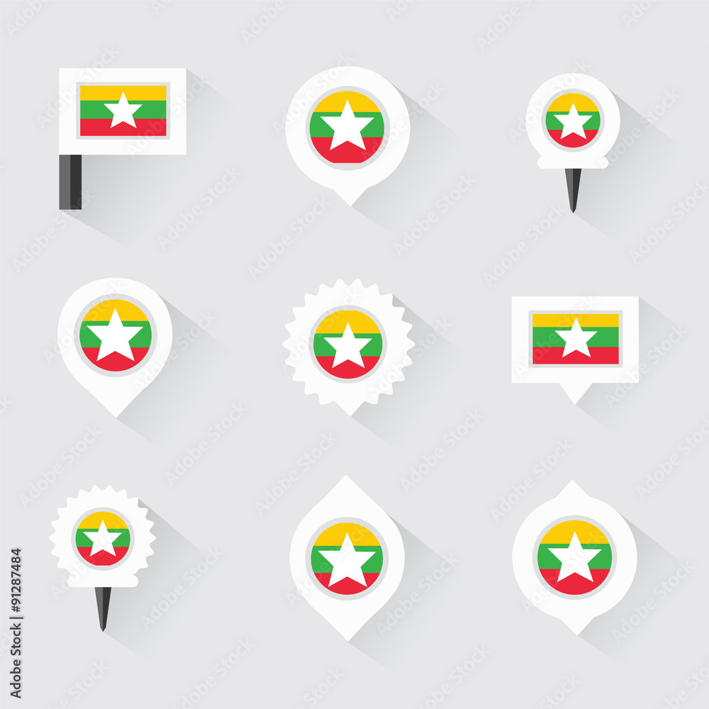myanmar flag and pins for infographic, and map design myanmar flag and pins for infographic, and map design