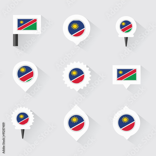 Namibia flag and pins for infographic, and map design