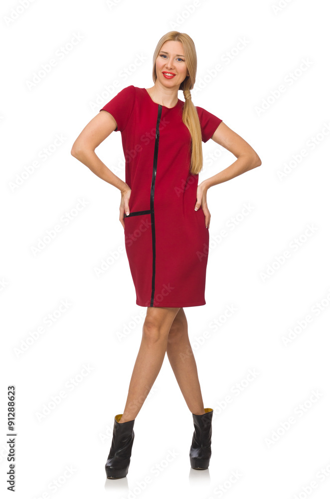 Blond hair woman in bordo dress isolated on white Blond hair woman in bordo dress isolated on white