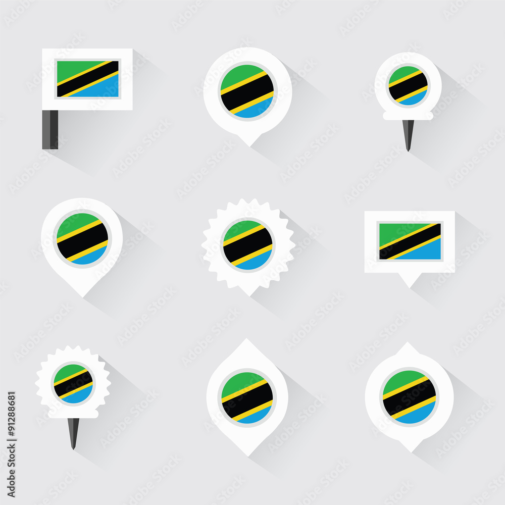 tanzania flag and pins for infographic, and map design tanzania flag and pins for infographic, and map design