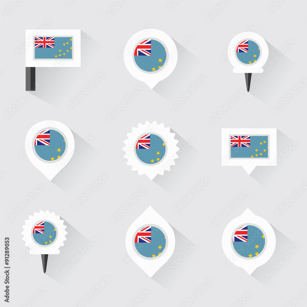 Tuvalu flag and pins for infographic, and map design