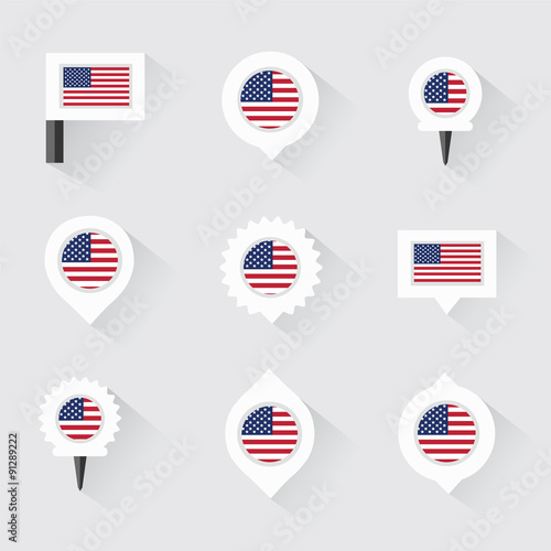 united states of american flag and pins for infographic  and map