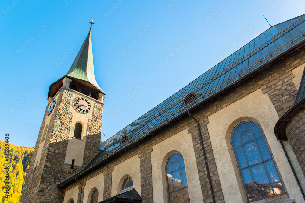 Zermatt village Switzerland Downtown area Church Zermatt village Switzerland Downtown area Church