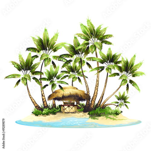 Tropical bungalow bar on island in ocean