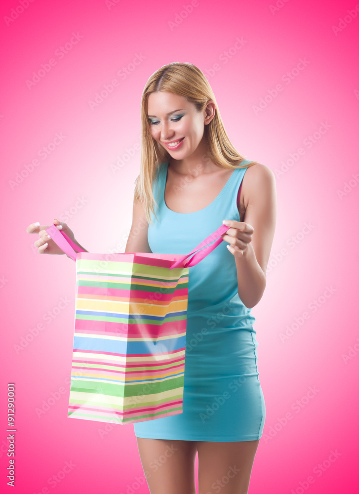 Tall girl after good shopping on white Tall girl after good shopping on white