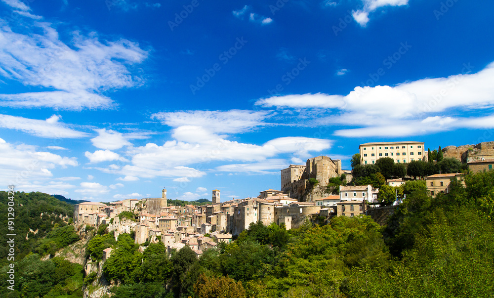 Landscape of Sorano, little town in Tuscany, Italy