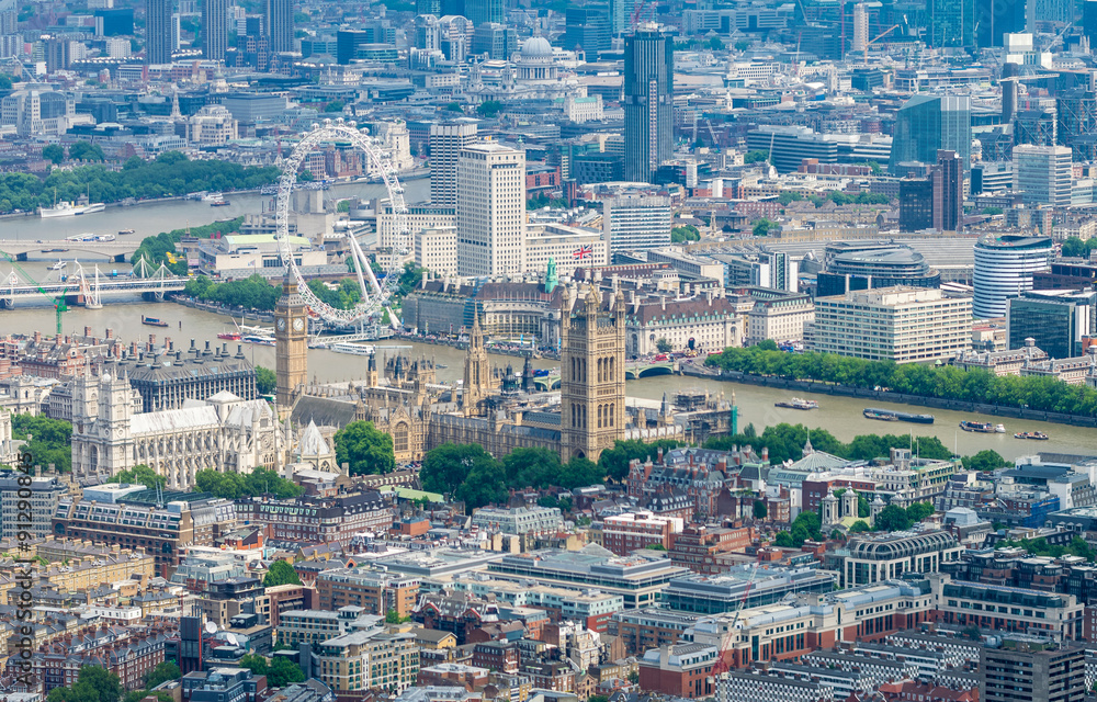 Helicopter view of London. Beautiful city aerial view