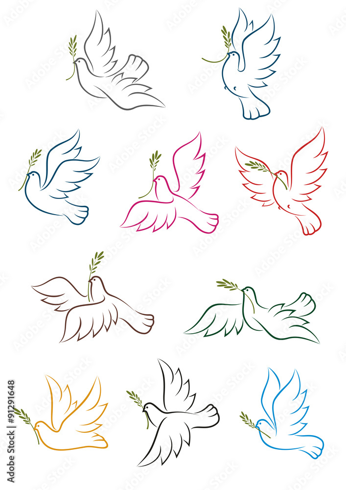 Flying doves with olive branch Flying doves with olive branch
