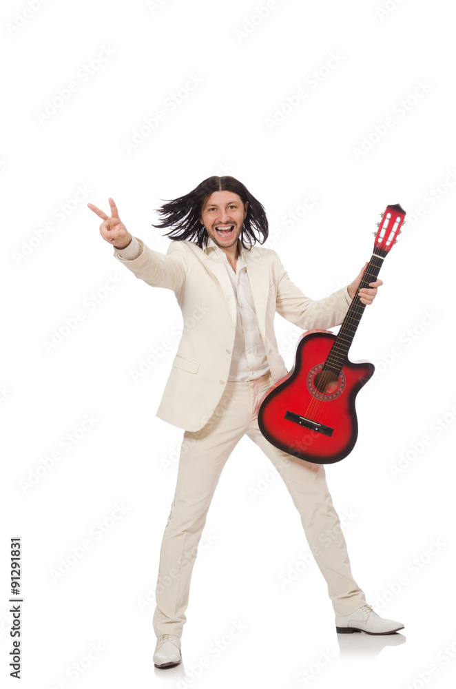 Man with guitar isolated on white Man with guitar isolated on white