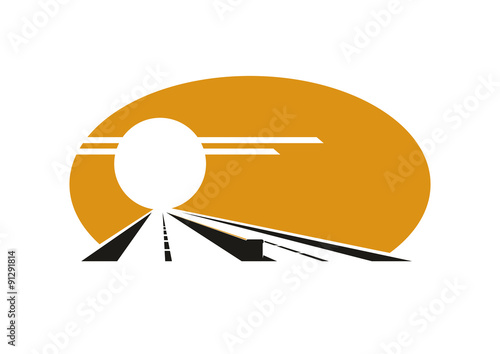 Icon of highway with golden sunset sky