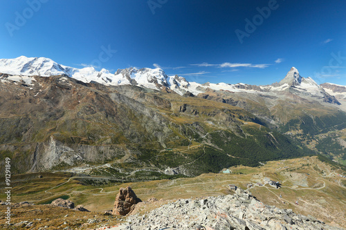 Zermatt, panoramic view of the Swiss Alps from Rothorn, Switzerland