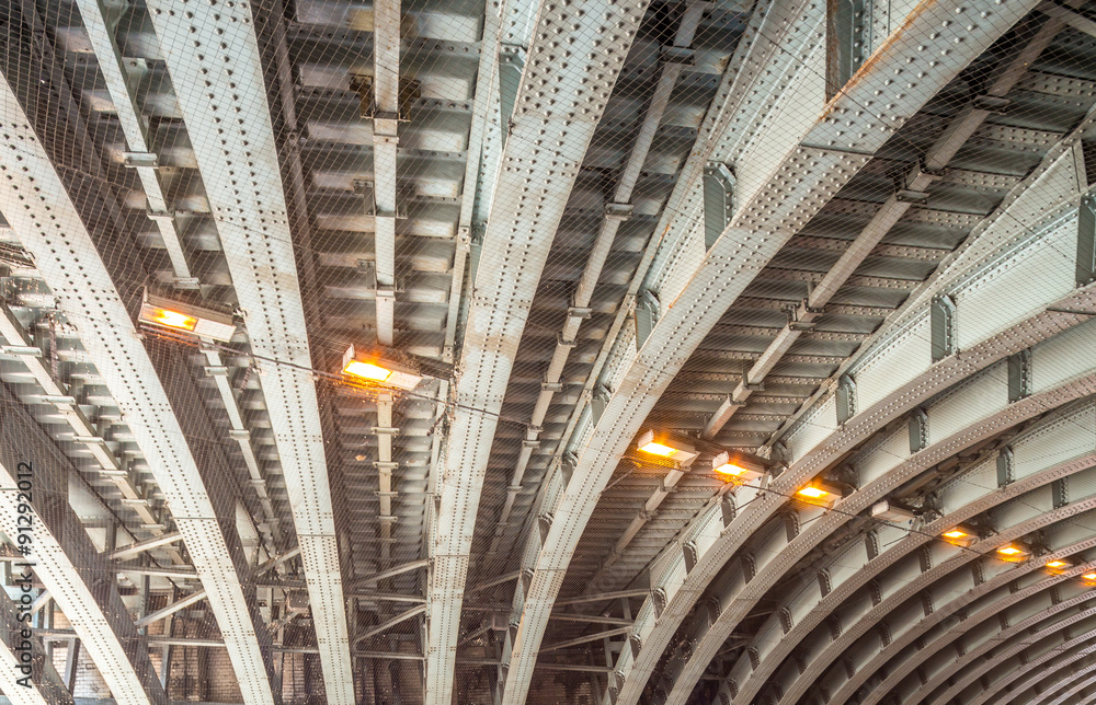 Geometric shapes of bridge structure. View from underneath