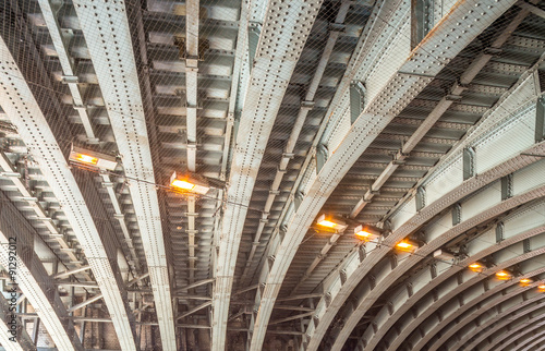 Geometric shapes of bridge structure. View from underneath