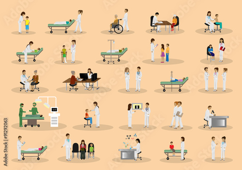 Medical Staff And Patients Different Situations Set - Isolated On Background - Vector Illustration, Graphic Design Editable For Your Design