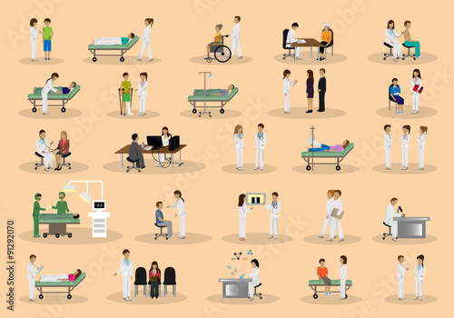 Medical Staff And Patients Different Situations Set - Isolated On Background 