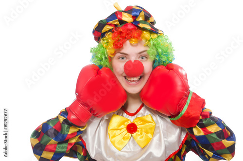Fototapeta Naklejka Na Ścianę i Meble -  Clown with boxing gloves isolated on white