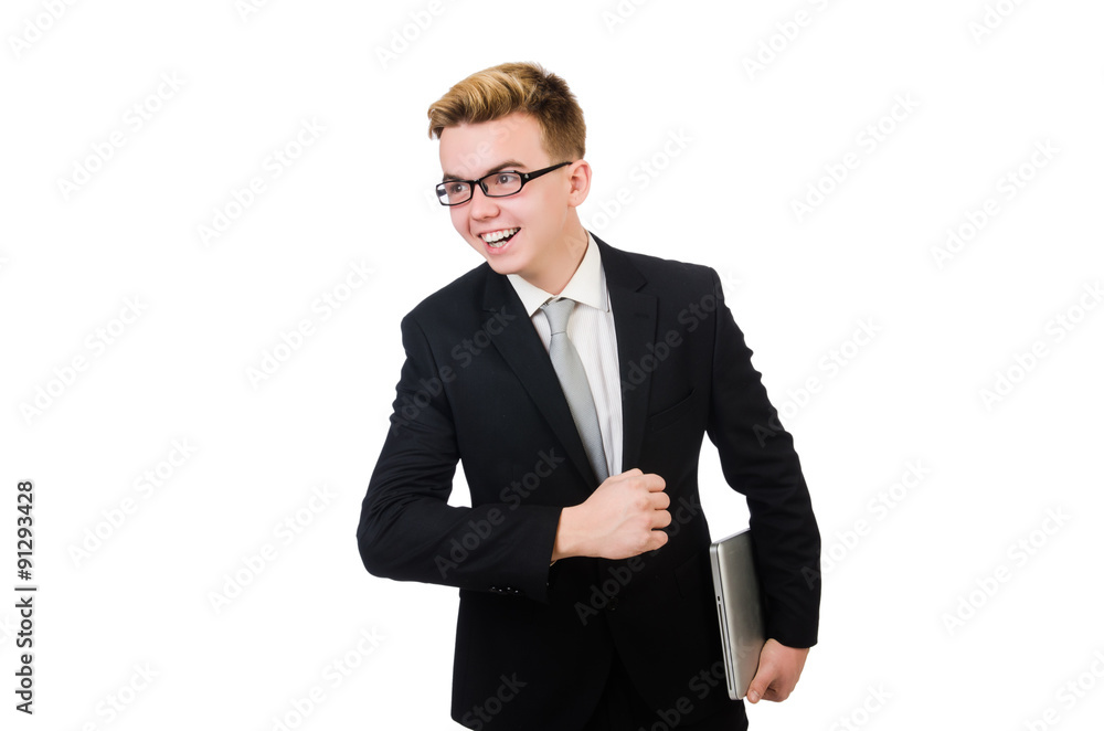 Young businessman with laptop isolated on white Young businessman with laptop isolated on white