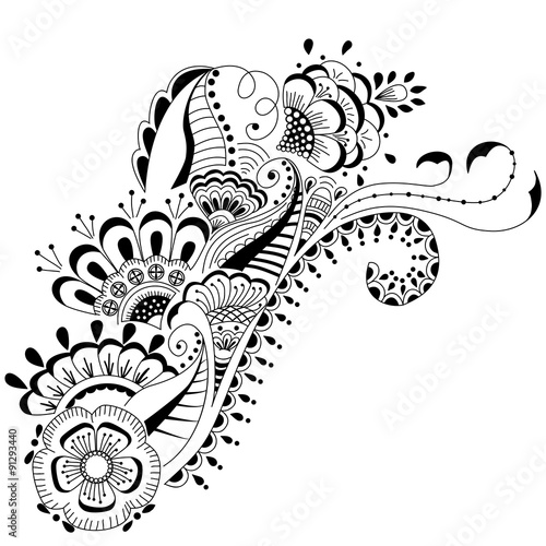 Hand-drawn beauty  abstract floral background  in mehndi style. Design element  with  abstract flower for greeting card,  invitation