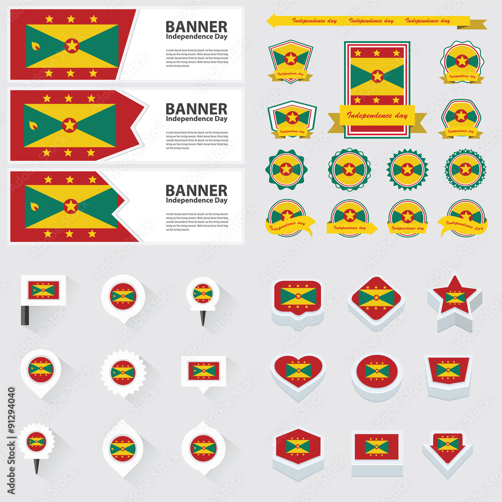 Grenada independence day, infographic, and label Set.
