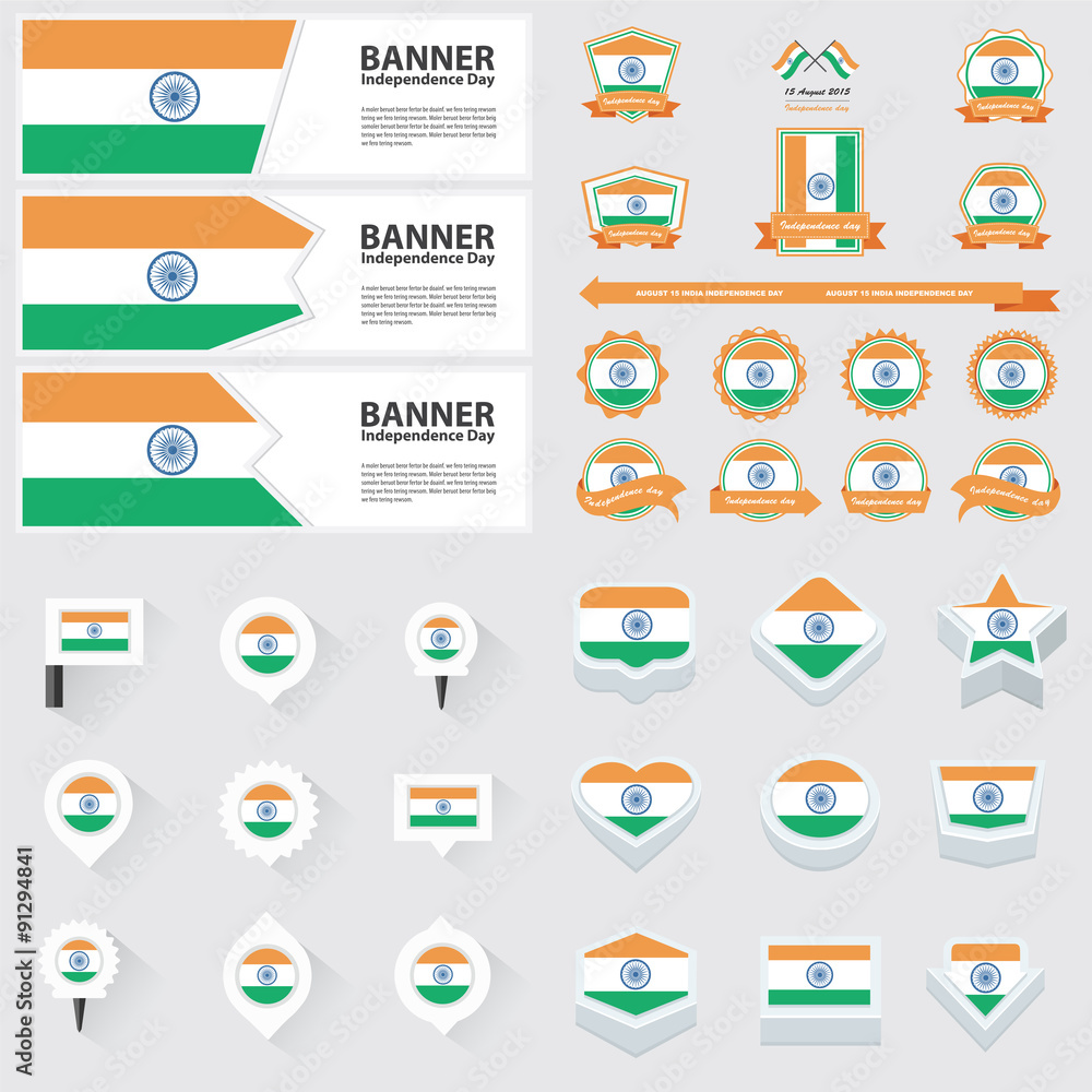 india independence day, infographic, and label Set.