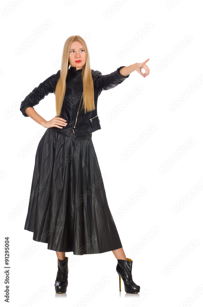 Blondie in leatner clothing isolated on white Blondie in leatner clothing isolated on white
