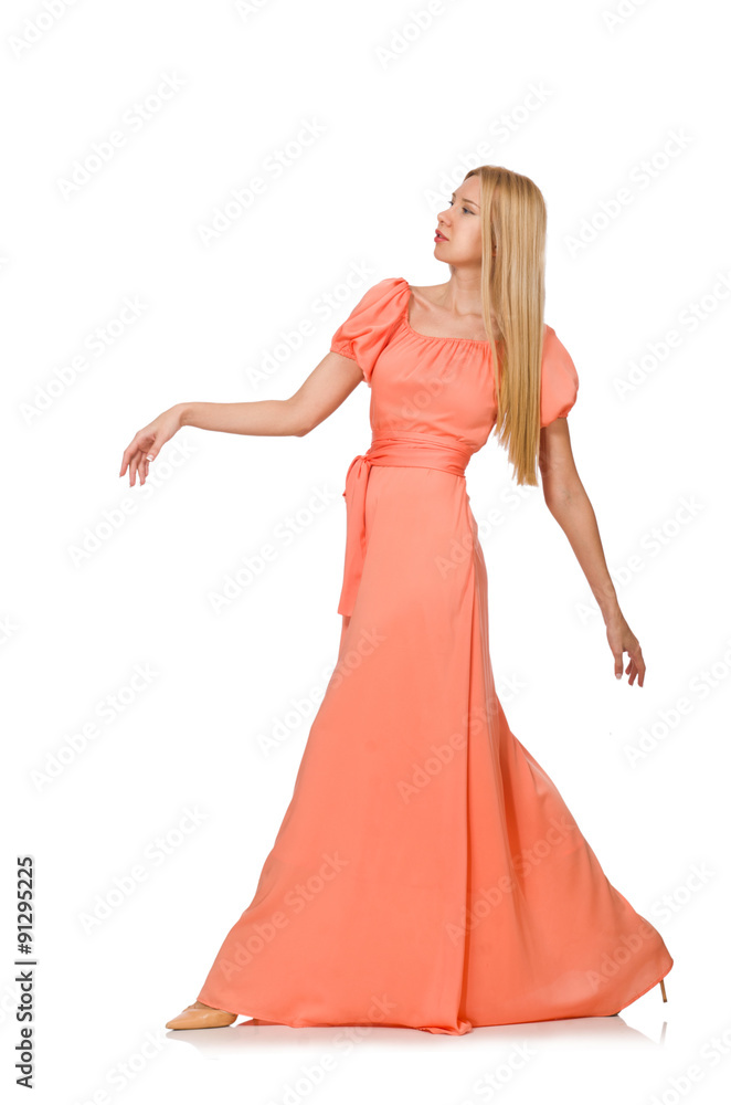 Young woman in pink romantic dress isolated on white Young woman in pink romantic dress isolated on white
