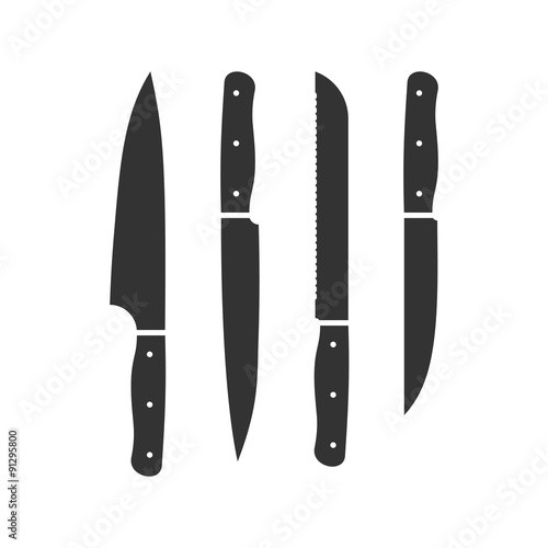 Kitchen knives. Vector collection of cooking knives.