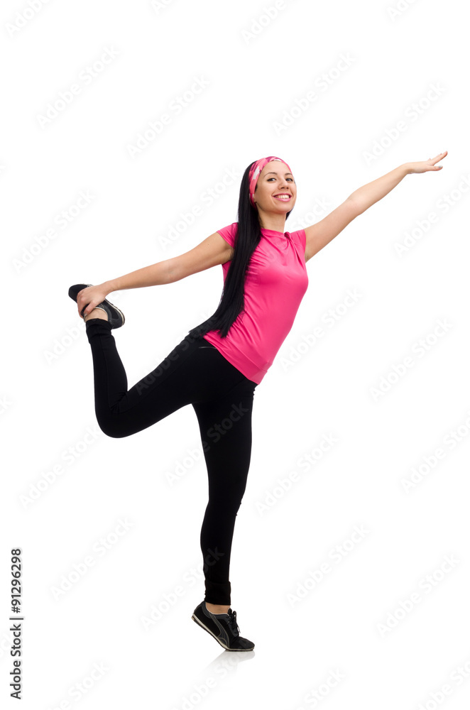 Woman doing exercises on white Woman doing exercises on white