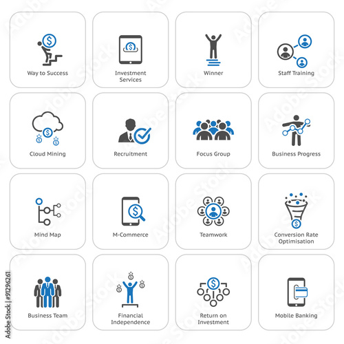 Flat Design Business Icons Set.