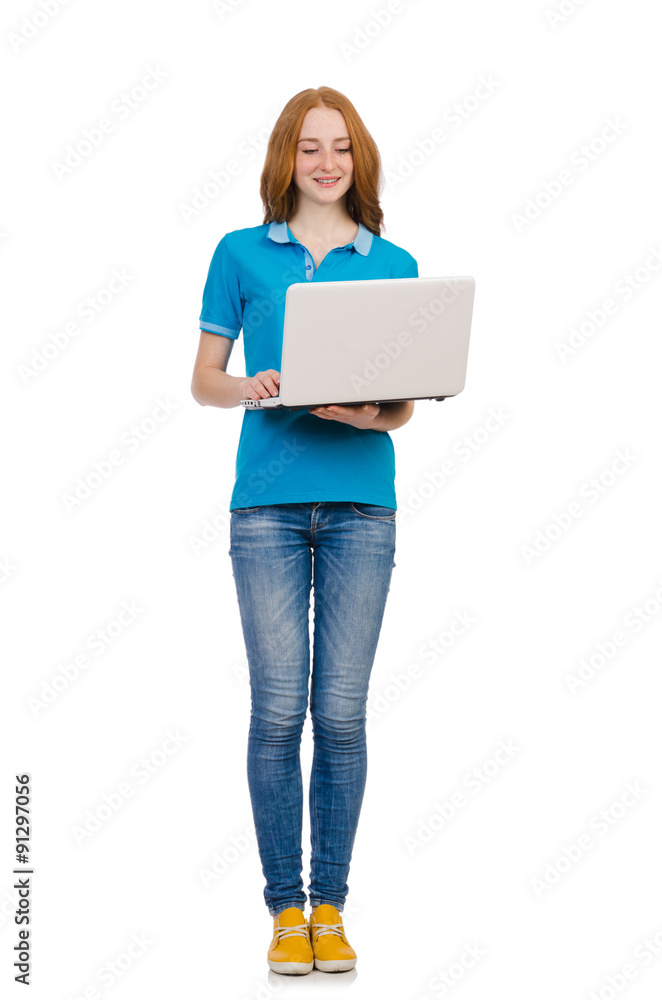 Student with laptop isolated on white Student with laptop isolated on white