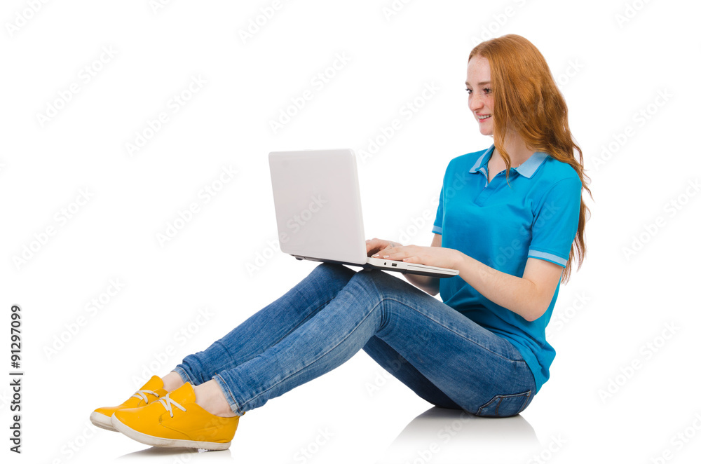 Student with laptop isolated on white Student with laptop isolated on white