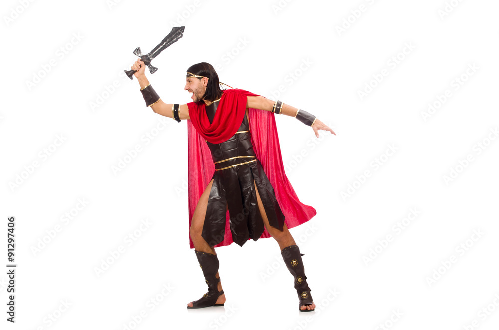 Gladiator posing with sword isolated on white Gladiator posing with sword isolated on white