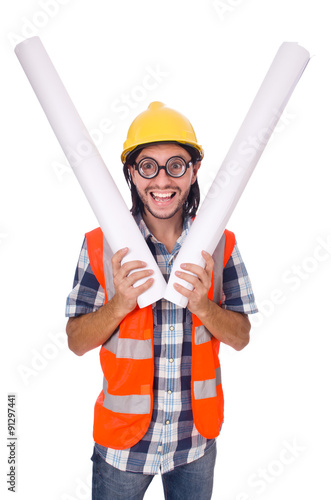 Funny engineer isolated on the white white