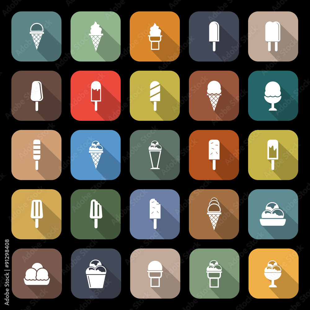 Ice cream flat icons with long shadow