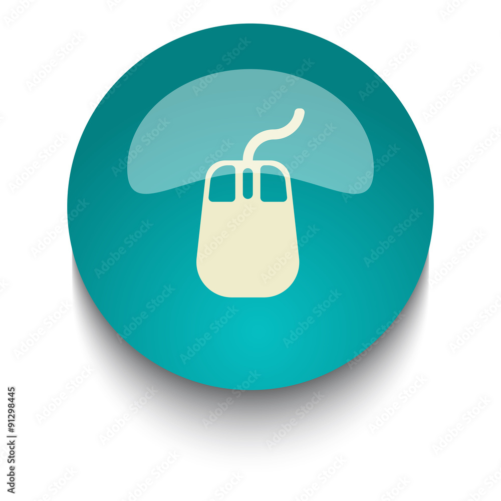Mouse vector icon on blue green glossy glass button on white bac Mouse vector icon on blue green glossy glass button on white bac