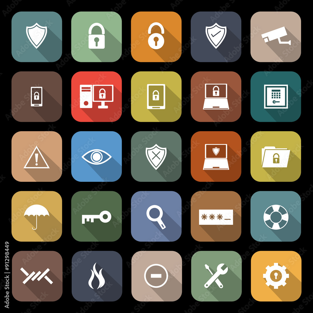 Security flat icons with long shadow Security flat icons with long shadow