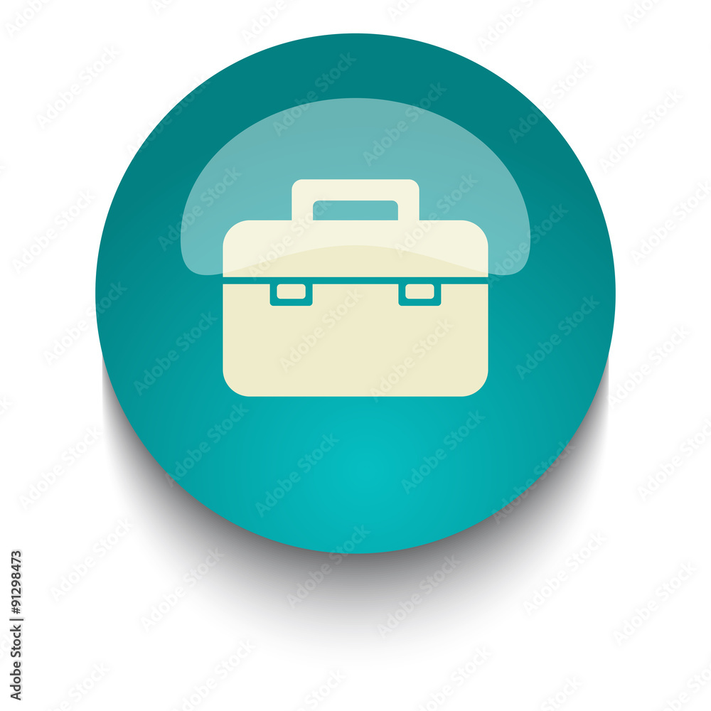 Briefcase vector icon on blue green glossy glass button on white Briefcase vector icon on blue green glossy glass button on white
