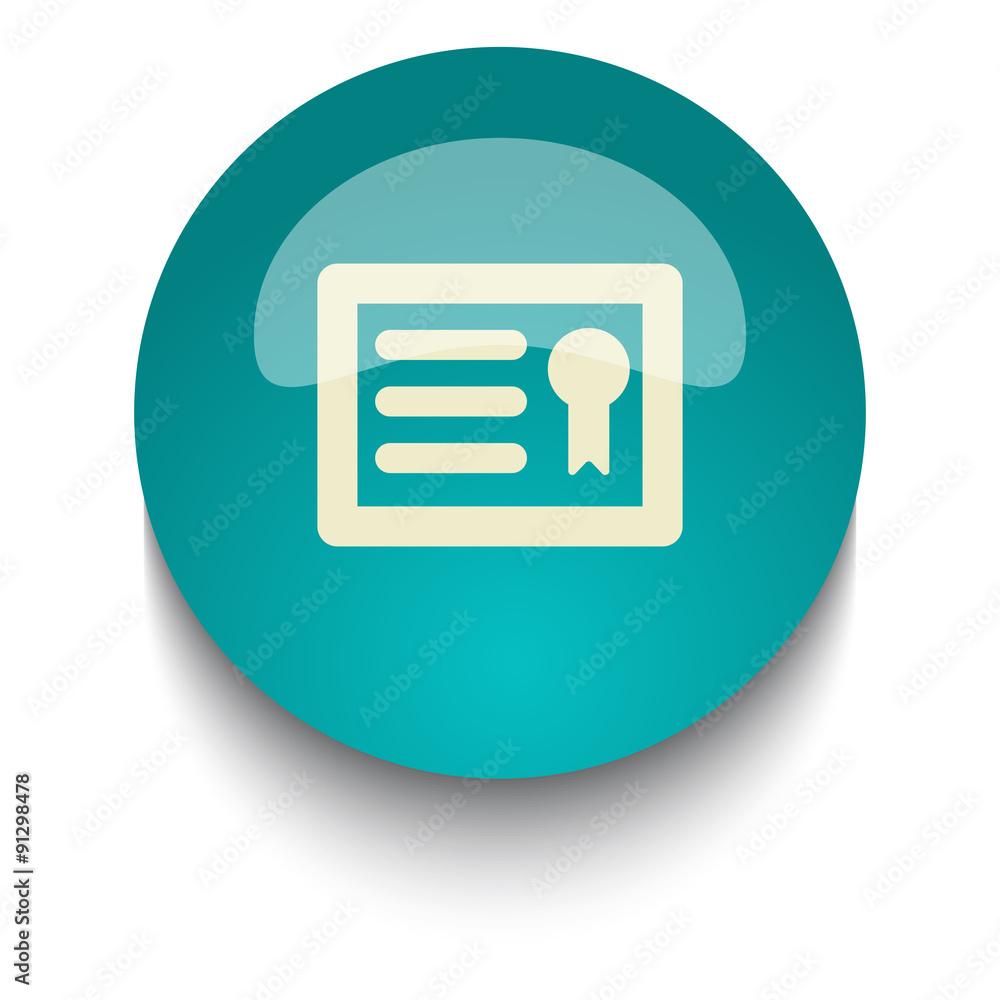 Diploma vector icon on blue green glossy glass button on white b Diploma vector icon on blue green glossy glass button on white b