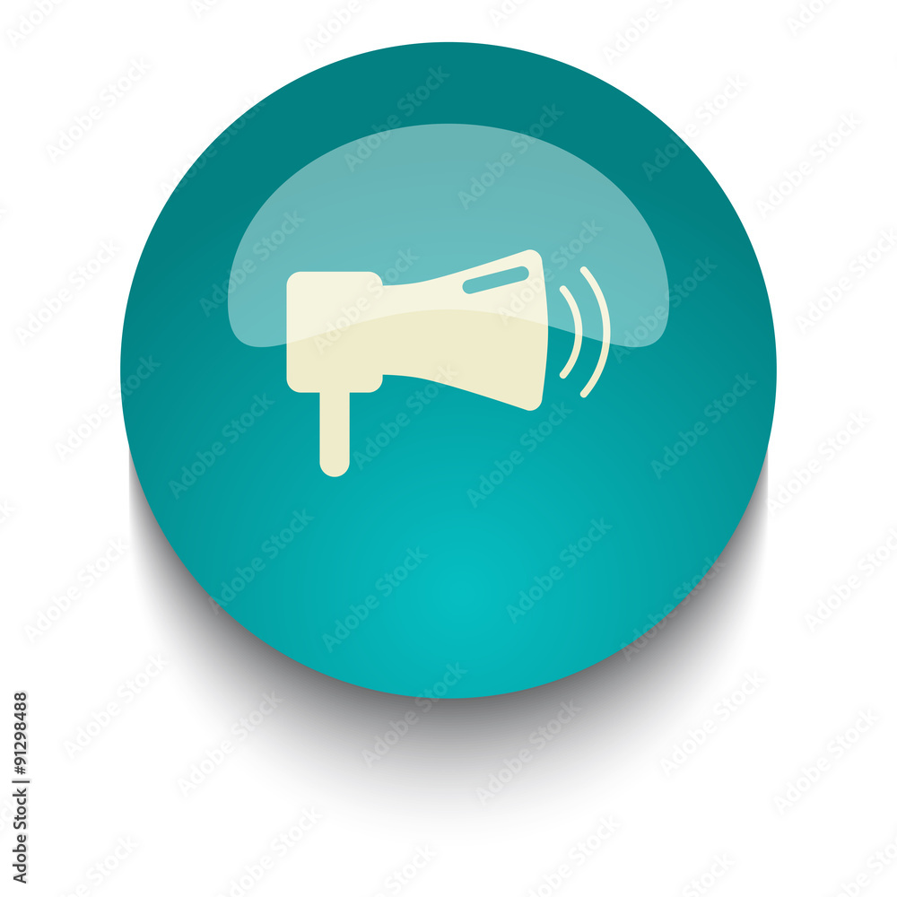Megaphone vector icon on blue green glossy glass button on white Megaphone vector icon on blue green glossy glass button on white