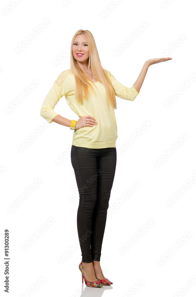 Pretty woman in yellow blouse isolated on white Pretty woman in yellow blouse isolated on white