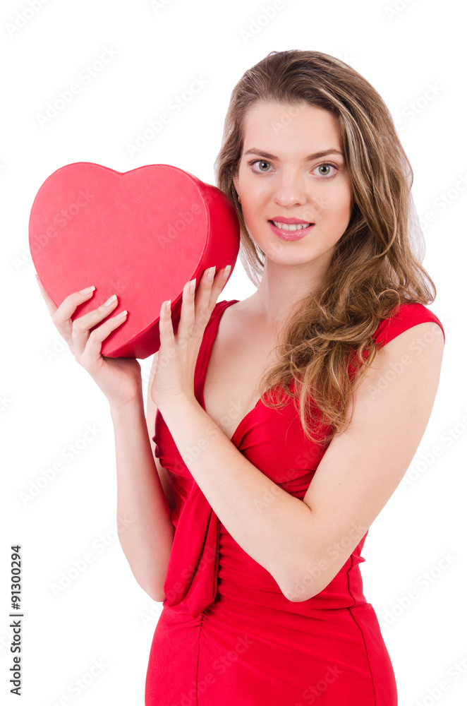 Pretty girl holding gift box isolated on white Pretty girl holding gift box isolated on white