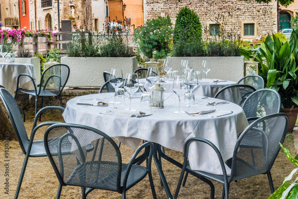 luxury restaurant table in medieval village