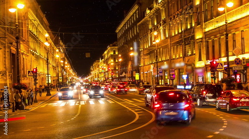 St.Petersburg. Nevsky prospekt in the night. timelapse photo
