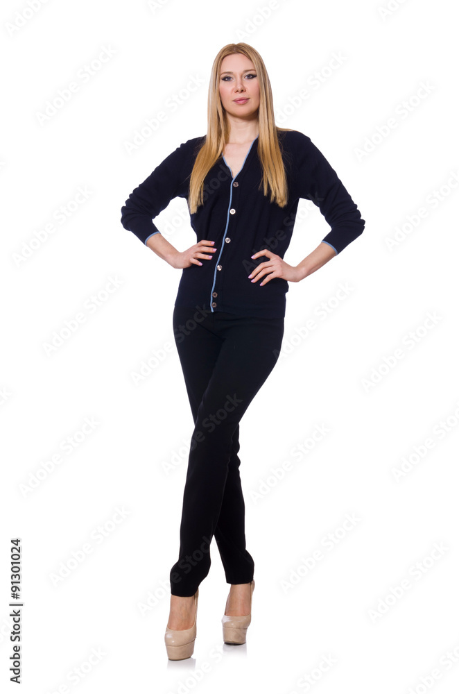 Tall young woman in black clothing isolated on white Tall young woman in black clothing isolated on white
