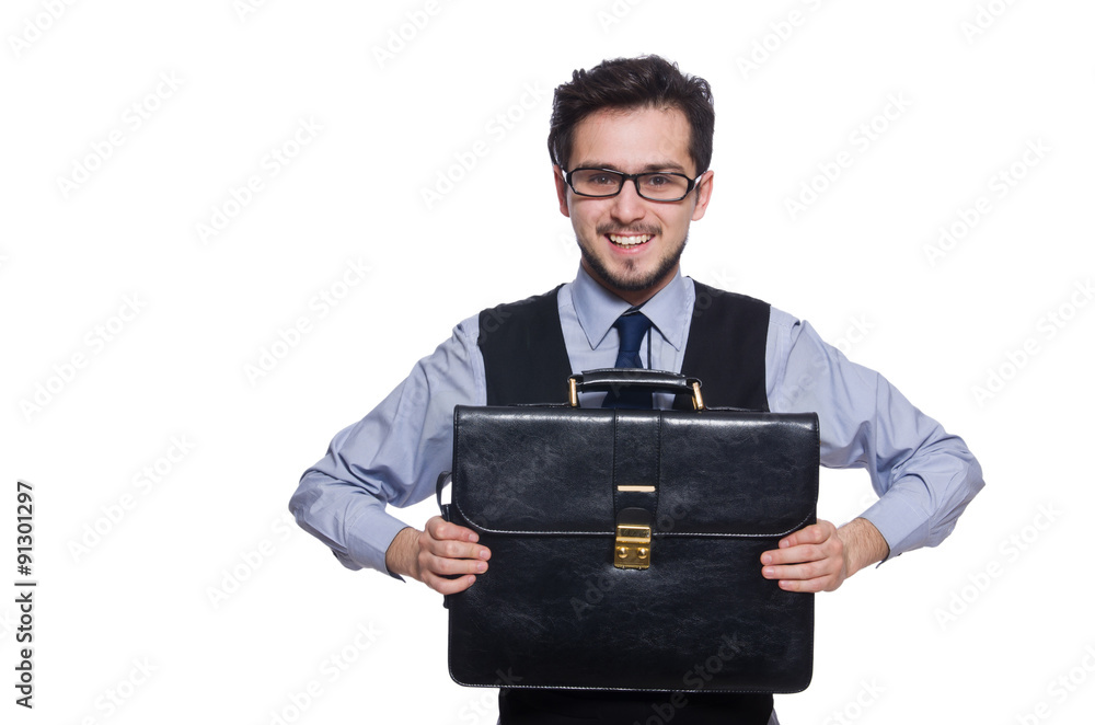 Funny businessman with briefcase isolated on white Funny businessman with briefcase isolated on white