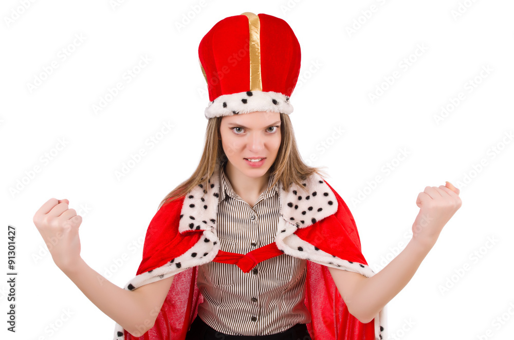 Businesslady wearing crown isolated on white Businesslady wearing crown isolated on white