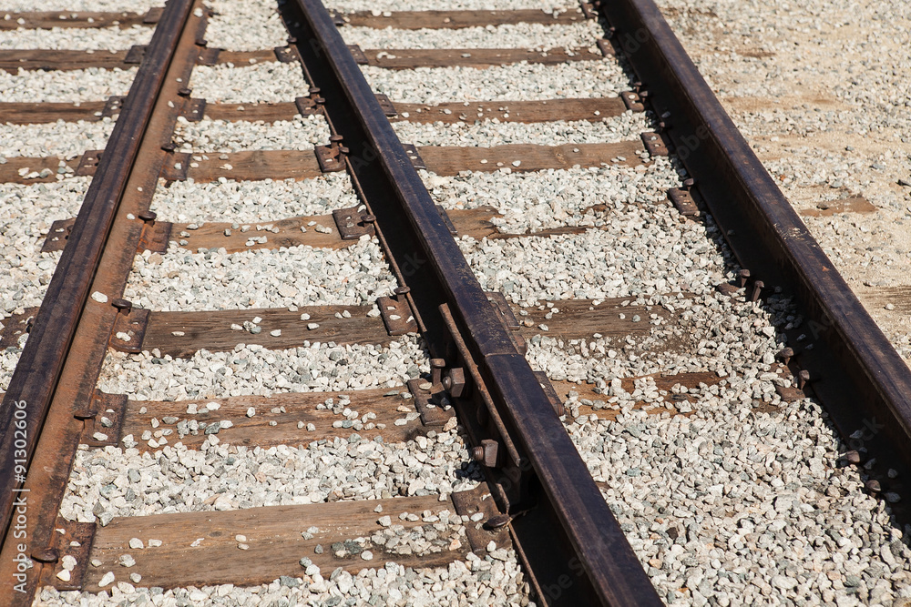 The railway junction. Railroad rails