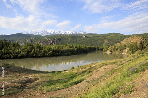 River and snow capped North Chuya ridge.