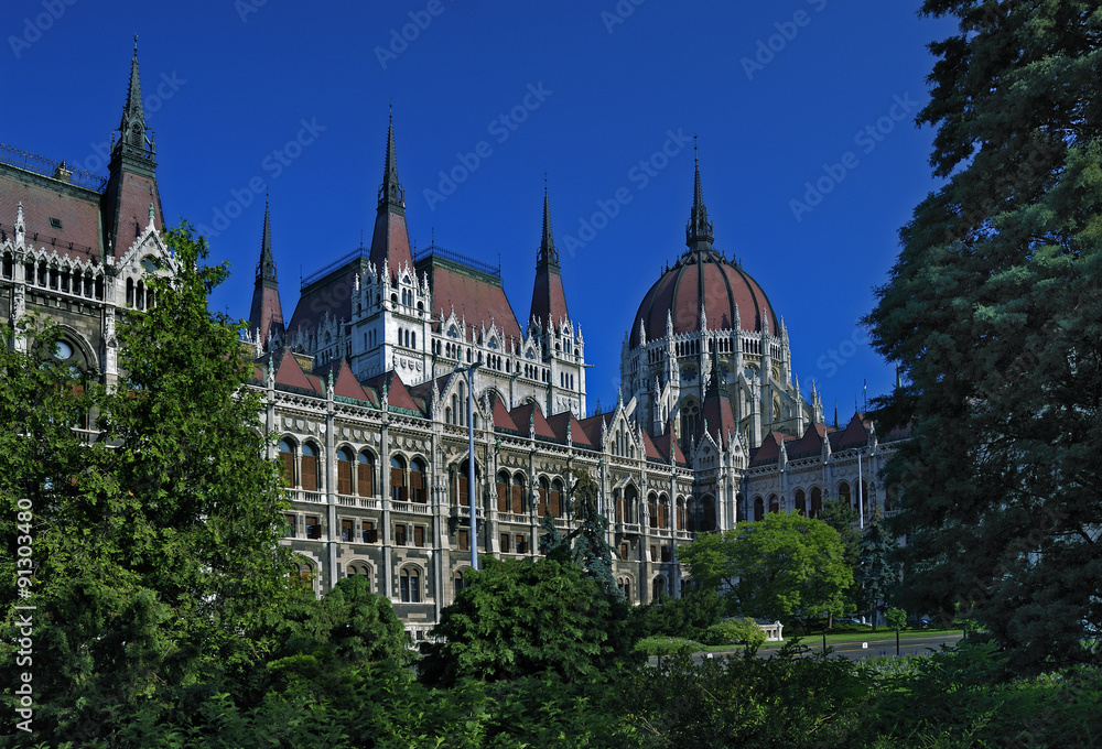 Parlamentsgebäude, Budapest, am Pester Donauufer