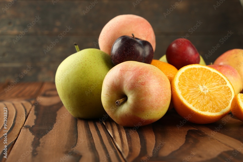 Assortment of exotic fruits on table